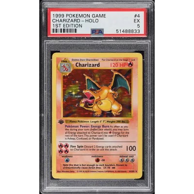 1999 Pokemon Base Set Shadowless 1st Edition Holo Charizard #4 PSA 5 EX