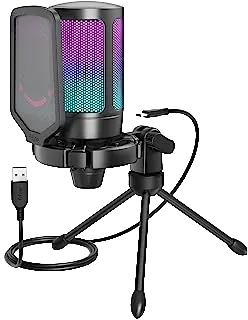 Gaming USB Microphone for PC PS5, Condenser Mic with Quick Mute