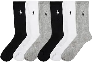Polo Women’s Cushion Crew Socks 6-Pair Pack, Gray Assorted, Shoe size 4-10