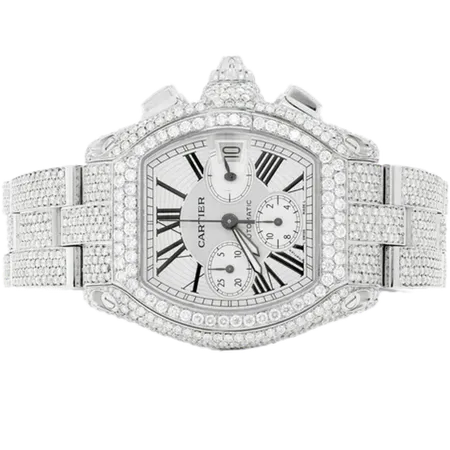 Cartier Chronograph 41MM Steel - Fully Iced Out 24.50ctw