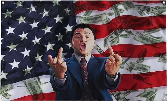 Wolf of Wall Street Middle Finger Flag Banner
