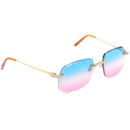 Cartier Glasses Iced Out Diamonds Rimless - Blue Pink Fade Lens - 3.00ctw - Rose Gold