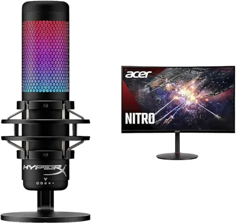 HyperX QuadCast S RGB USB Microphone and Acer 27" 240Hz 1ms Curved Gaming Monitor Bundle