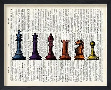 Chess Pieces Print Dictionary Art (Framed)