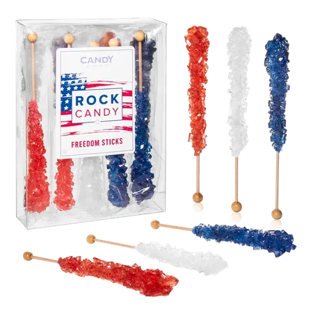 Candy Envy - USA Freedom Rock Candy Sugar Sticks - 10CT. Indiv. Wrapped - Red, White, & Navy Blue