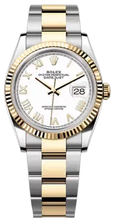 Datejust 36mm Yellow Rolesor Fluted White Dial
