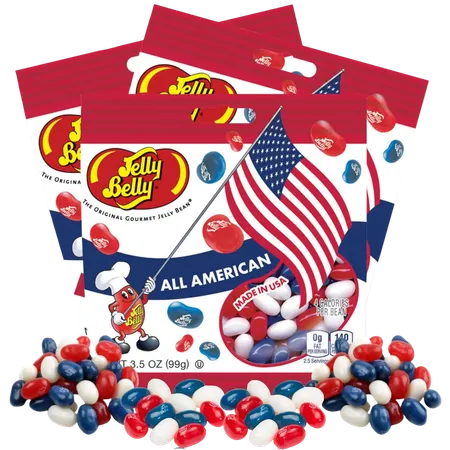 Red, White, and Blue Fruit Flavored Jelly Beans, American Mix Shareable Candy, Gourmet Chewy Candies for 4th of July and Birthday Parties, Pack of 3 (Red White Blue)