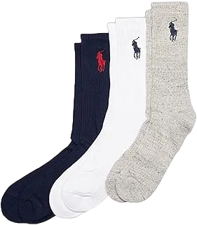 Men's Classic Embroidery Big Pony Crew Socks-3 Pair Pack-Casual Mock Rib & Engineered Arch Support