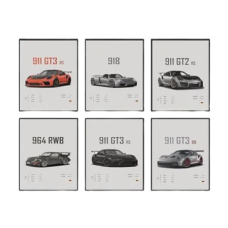 911 GT3RS Posters Racing Wall Art Vintage Posters