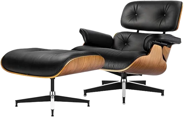 Mid Century Chaise Lounge Chair and Ottoman Walnut Design