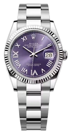 Datejust 36mm White Rolesor Fluted Aubergine Dial