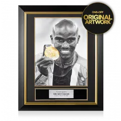 Original Mo Farah Signed and Premium Framed Tribute Artwork: Gold Medallist