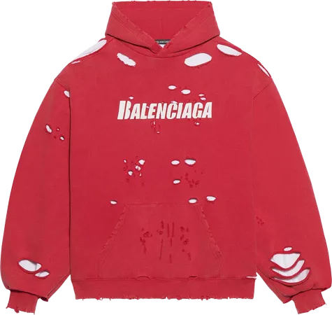 Balenciaga Destroyed Hoodie 'Raspberry/White'