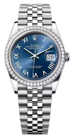 Datejust 36mm White Rolesor Diamond Blue Dial