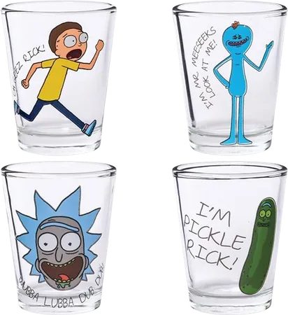 Rick and Morty Character Phrases 4-Pack Mini Glass Set