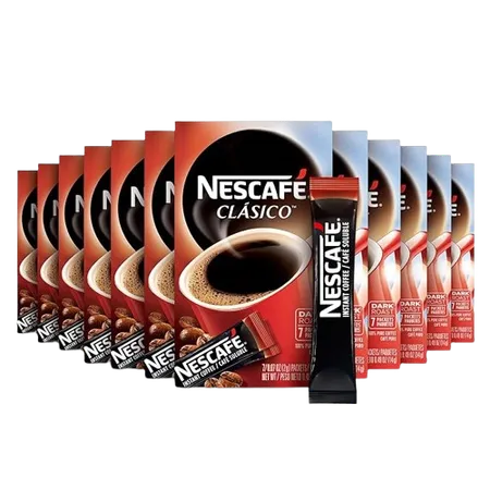NESCAFE CLASICO, Dark Roast Instant Coffee, 12 boxes (84 packets)