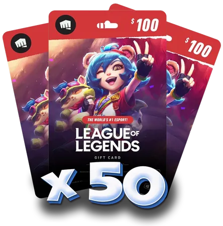 50x 100USD League of Legends Gift Card