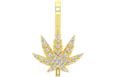 Weed Leaf Diamond Pendant 14k Solid Gold 0.15ctw