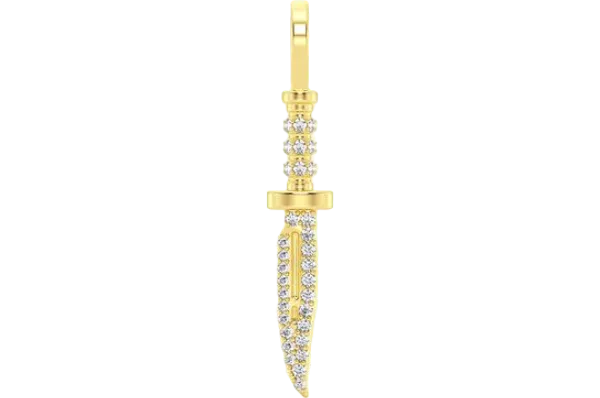 Combat Knife Diamond Pendant 14k Solid Gold 0.15ctw