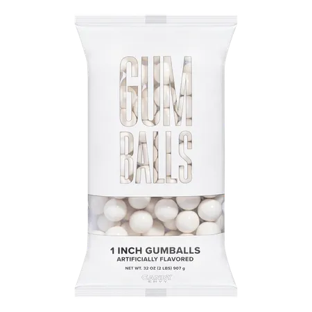 Candy Envy 1" White Gumballs - 2 Pound Bag - Approximately 113 Gumballs Per Bag