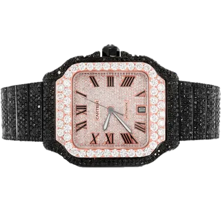 Cartier Santos De Cartier 40MM - 20.00ctw Fully Iced Out Black & White Diamonds