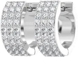 3 ROW HOOP DIAMOND EARRINGS 14K SOLID GOLD 0.33CTW