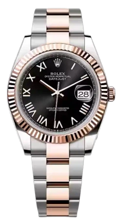 Datejust 41mm Everose Rolesor Fluted Black Dial