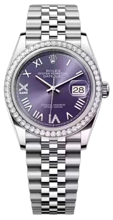 Datejust 36mm White Rolesor Diamond Aubergine Dial