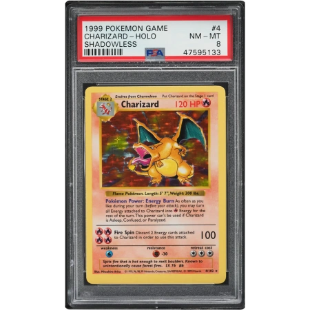 1999 Pokemon Base Set Shadowless Holo Charizard #4 PSA 8 NM-MT