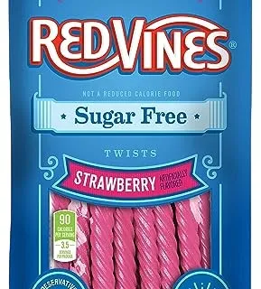 Red Vines Sugar Free Licorice, Strawberry Flavor, Soft & Chewy Candy Twists, 5oz Bags (12 Pack)