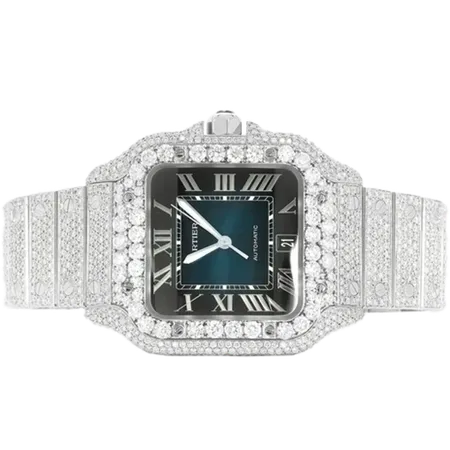 Cartier Santos De Cartier Steel 40MM - 20.50ctw Fully Iced Out