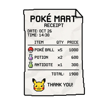 Poké Mart Receipt