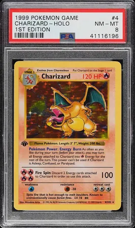 1999 Pokemon Base Set Shadowless 1st Edition Holo Charizard #4 PSA 8 NM-MT