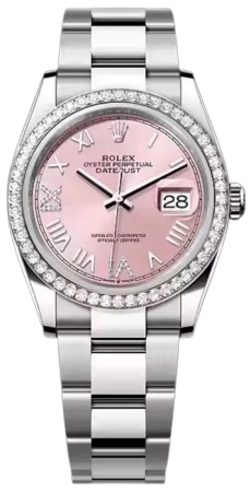 Datejust 36mm White Rolesor Diamond Pink Dial