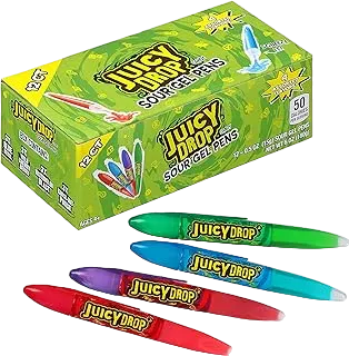 Juicy Drop Sour Gel Pen Candy Pack of 12 - Sour Candy Variety in Assorted Fruity Flavors - Fun Sour Candy For Kid-™s Parties, Birthdays, And Celebrations - Fruity Individually Wrapped Candy