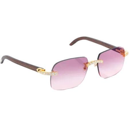 Cartier Glasses Iced Out Diamonds On Wood Rimless - Pink Fade Lens - 5.50ctw - Yellow Gold