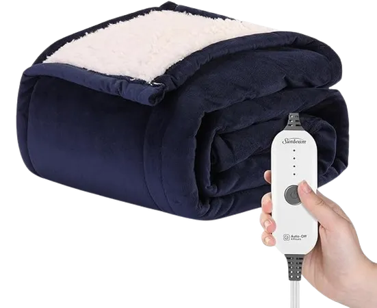 Royal Mink Sherpa Admiral Blue Heated Personal Throw