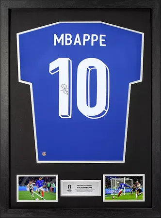 Kylian Mbappe Official UEFA EURO 2024 Back Signed and Framed France 2024 Home Shirt