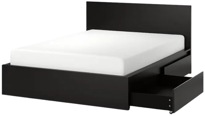 MALM High bed frame/2 storage boxes