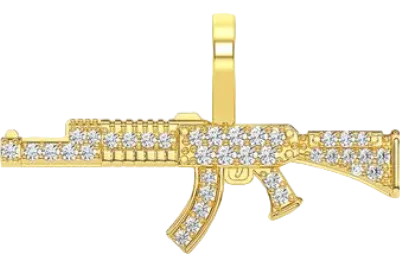 Ak47 Diamond Pendant 14k Solid Gold 0.15ctw
