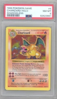 PSA 8 - Pokemon Card - Base 4/102 - CHARIZARD (holo-foil) *Shadowless*