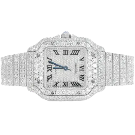 Cartier Santos De Cartier Steel 40MM - 20.50ctw Fully Iced Out Custom Pave Dial